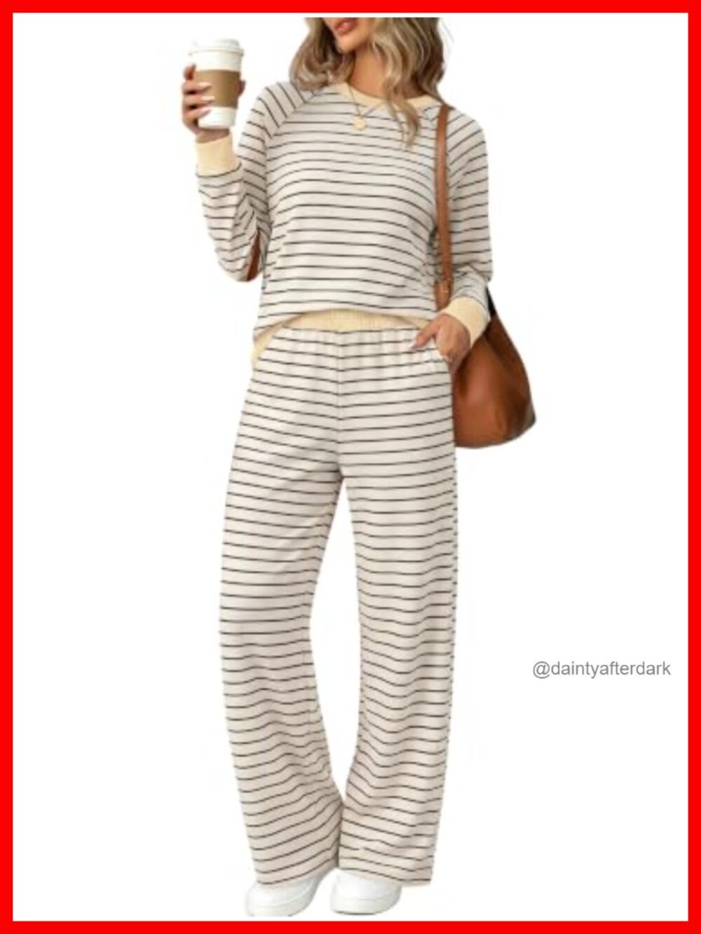 WIHOLL Women's Two Piece Lounge Set High-Waisted Wide-Leg Pants Raglan Sleeve